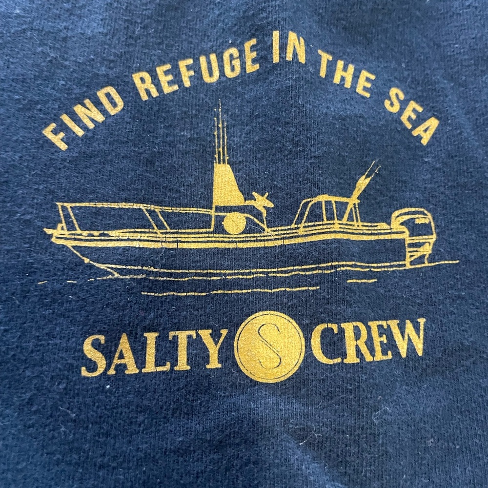 🔥Ts 2/$15 or 3/$20 Salty Crew Navy and Gold BoatT-Shirt, ironed, ready to go - Picture 6 of 7